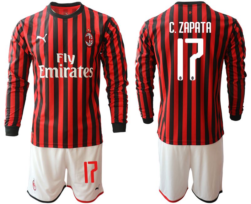 Men 2019-2020 club AC milan home long sleeve #17 red Soccer Jerseys->ac milan jersey->Soccer Club Jersey